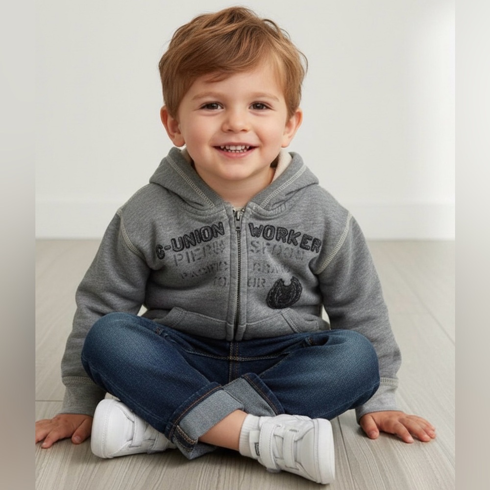 Baby Gap G Union Worker Hoodie Full Zip Size 12-18M Cozy Kids Sweatshirt
